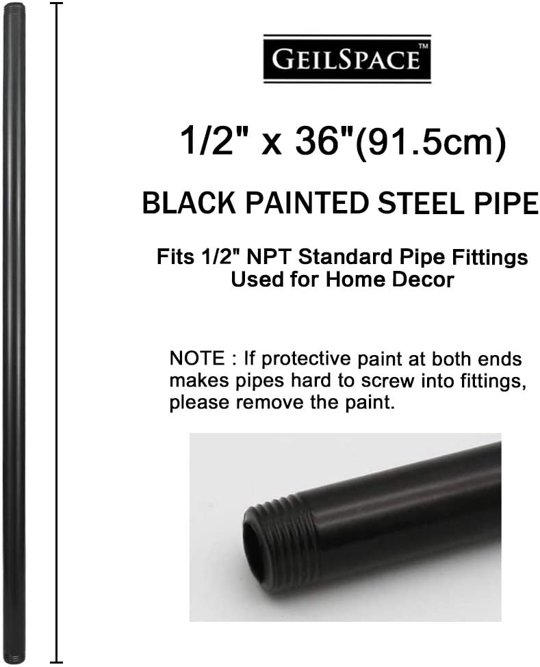 GeilSpace 6 Pack 1/2" × 36" Pre-Cut Black Metal Pipe, Industrial Steel Fits Standard Half Inch Black Threaded Pipes and Fittings - Vintage DIY Industrial Shelving (1/2" × 36") - Image 1