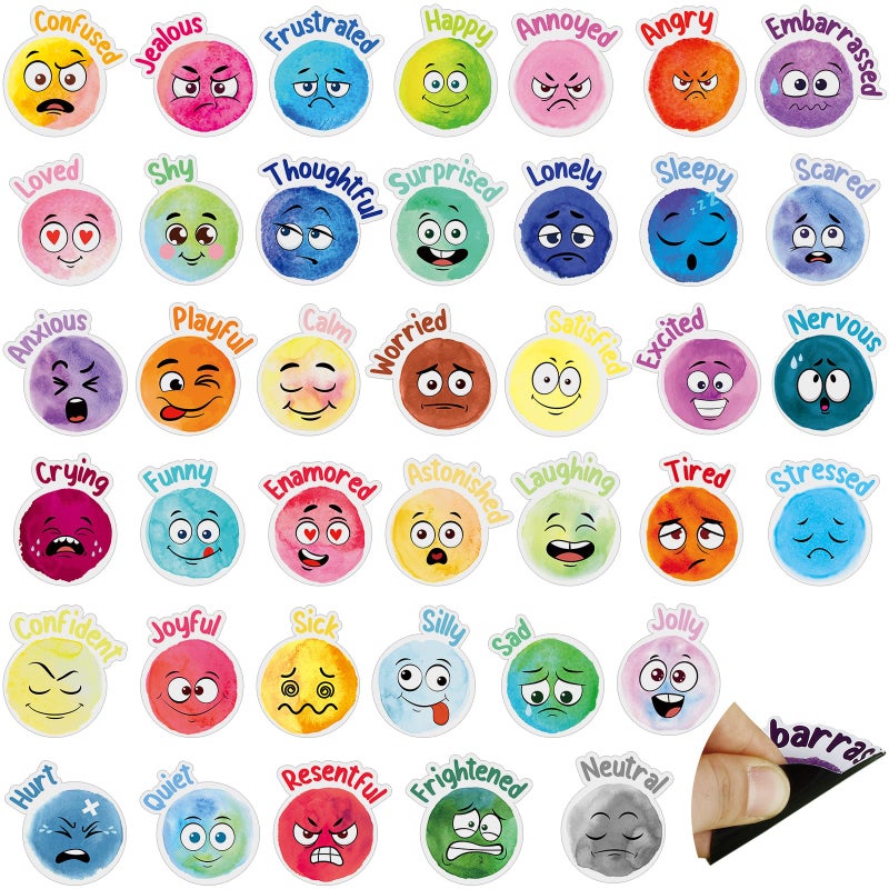 Saysurey 40 Pcs Feelings Refrigerator Magnets Funny Face Emotional Feelings Magnets Cute Social Emotional Fridge Magnets Round Decorative Funky Mood Magnets for Locker Whiteboard(Colorful) - Image 1