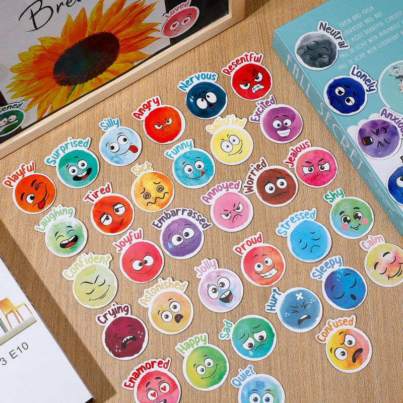 Saysurey 40 Pcs Feelings Refrigerator Magnets Funny Face Emotional Feelings Magnets Cute Social Emotional Fridge Magnets Round Decorative Funky Mood Magnets for Locker Whiteboard(Colorful) - Image 4