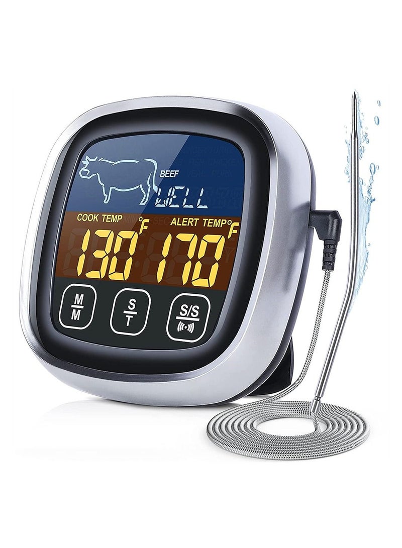 كاست ويف ميزان حرارة رقمي للحوم للطبخ مع شاشة لمس LCD شاشة كبيرة للقراءة الفورية ميزان حرارة للطعام مع إضاءة خلفية طويلة مسبار مؤقت للمطبخ ومقياس حرارة للطبخ للشواء بالفرن - Image 1