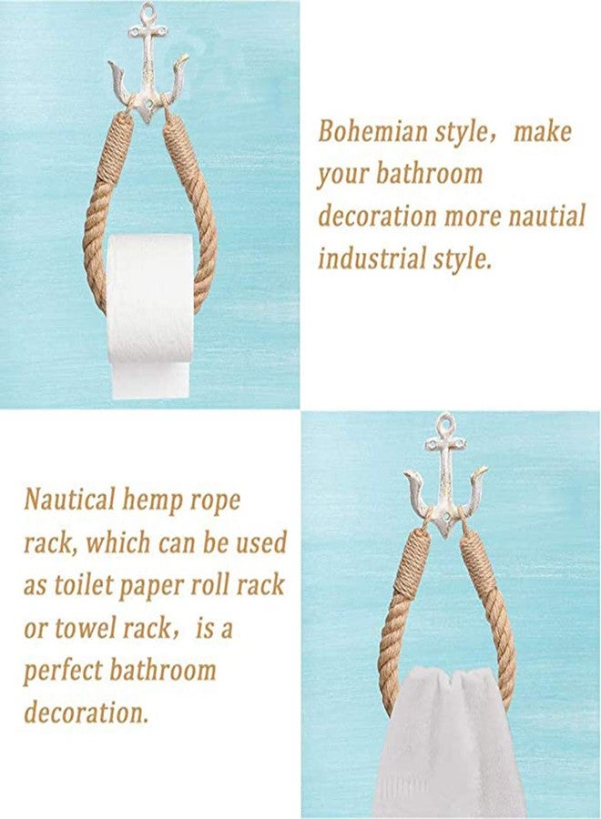 Amerla Nautical Anchor Toilet Paper Holder Rustic Industrial Wall-Mounted Towel Ring with Metal Hook for Bathroom Decor (White) - Image 4