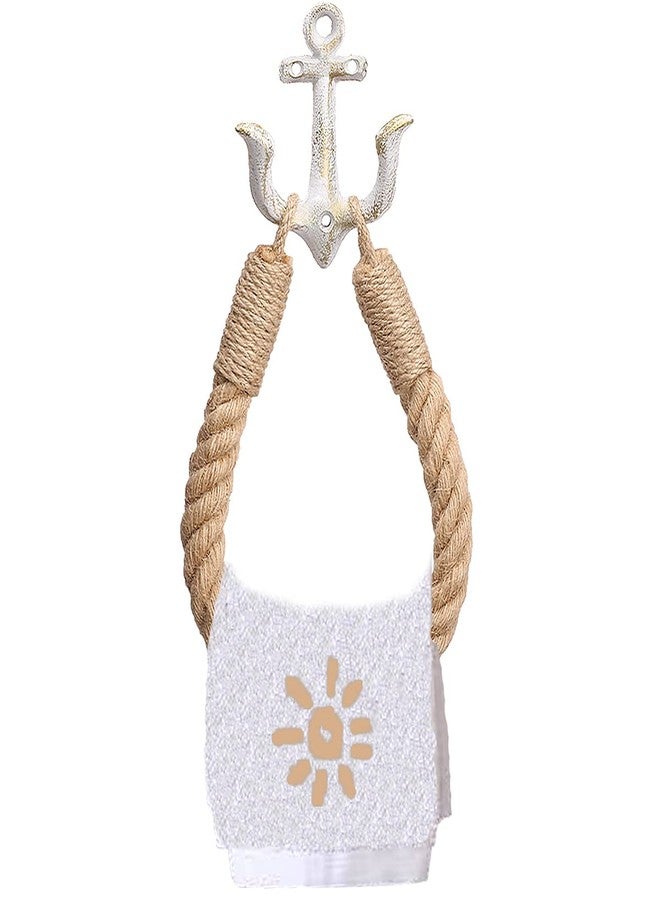 Amerla Nautical Anchor Toilet Paper Holder Rustic Industrial Wall-Mounted Towel Ring with Metal Hook for Bathroom Decor (White) - Image 1