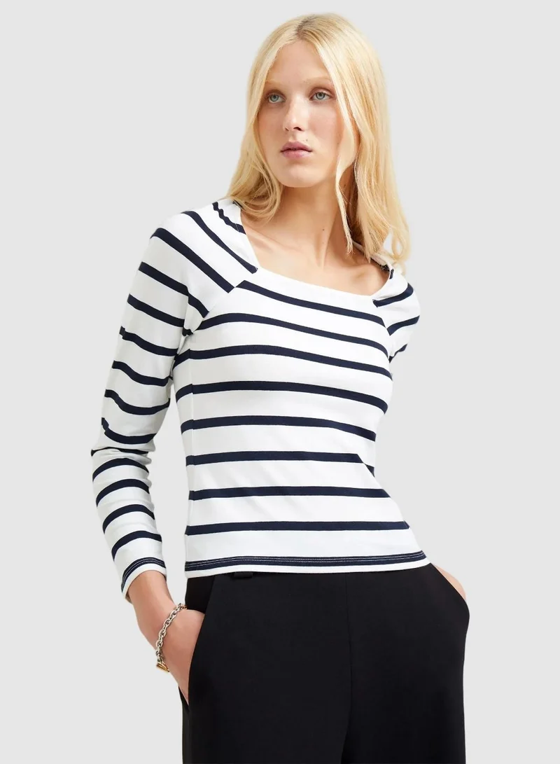 French Connection Rallie Stripe Square Neck Long Sleeve T-Shirt