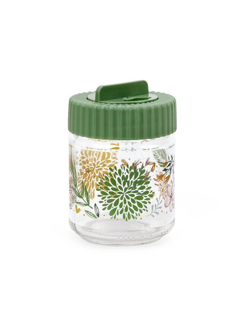 Herevin 200ml Glass Decorated Spice Jar with Airtight PP Green Lid - Botanic Design, SCT, Transparent - Image 3