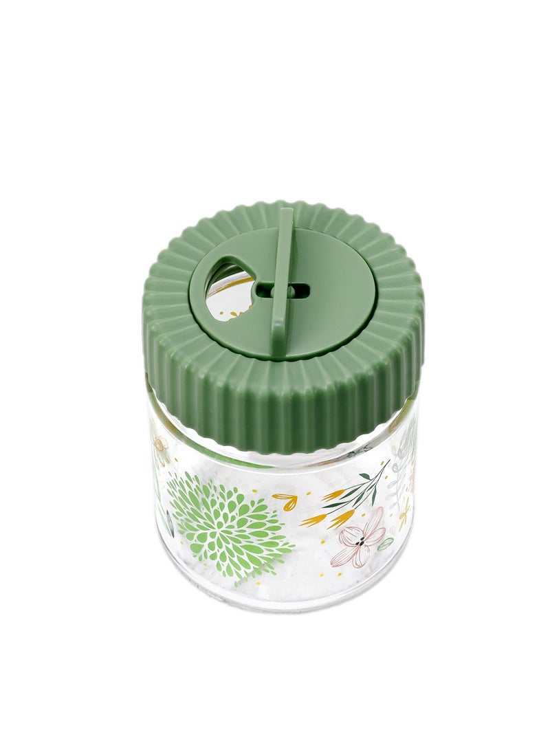 Herevin 200ml Glass Decorated Spice Jar with Airtight PP Green Lid - Botanic Design, SCT, Transparent - Image 5