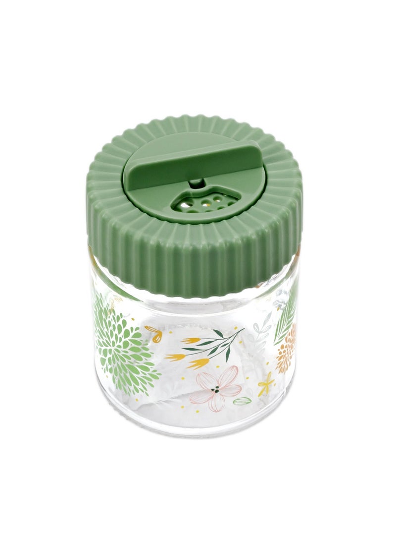 Herevin 200ml Glass Decorated Spice Jar with Airtight PP Green Lid - Botanic Design, SCT, Transparent - Image 4