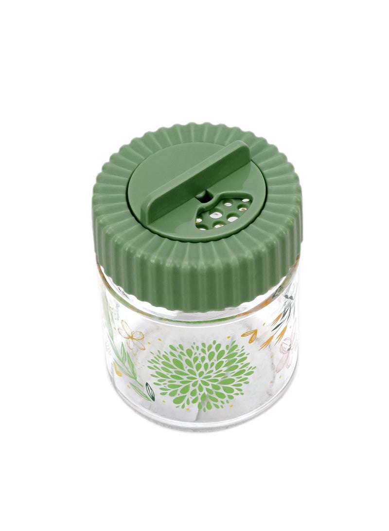 Herevin 200ml Glass Decorated Spice Jar with Airtight PP Green Lid - Botanic Design, SCT, Transparent - Image 2