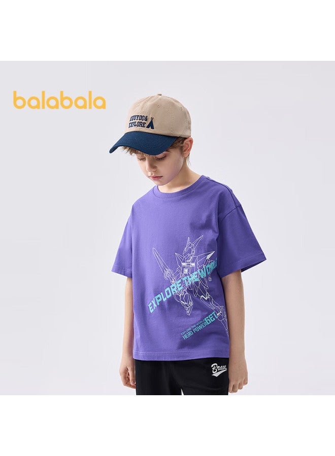 Balabala Boys' Short Sleeve T-shirt Children's Baby Top Summer Children's Clothing Quick-drying Parent-child Base Shirt 208225117102 - Image 1