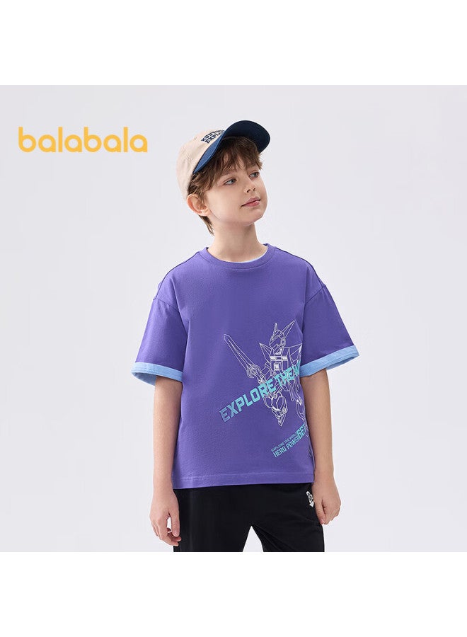 Balabala Boys' Short Sleeve T-shirt Children's Baby Top Summer Children's Clothing Quick-drying Parent-child Base Shirt 208225117102 - Image 2