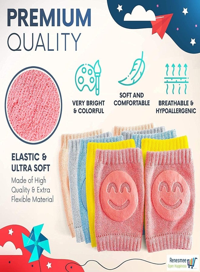 TAPUJI Pack of 2 Pair Baby Smiley Knee Pads for Crawling, Anti-Slip Padded Stretchable Elastic Cotton Soft Breathable Comfortable Knee Cap Elbow Safety Protector Random Color - Image 4