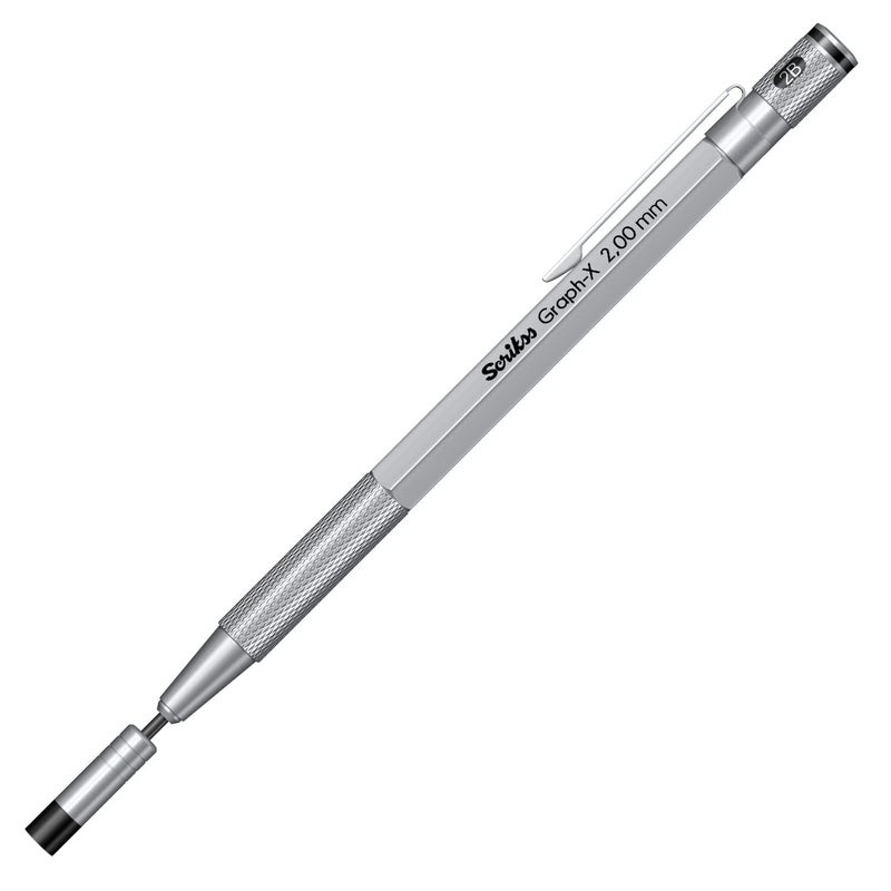 Scrikss 20mm Mechanical Clutch Lead Pen Pencil Satin Chrome Brass Body Push Mechanism GraphX Series Mini Removable Sharpener - Image 4
