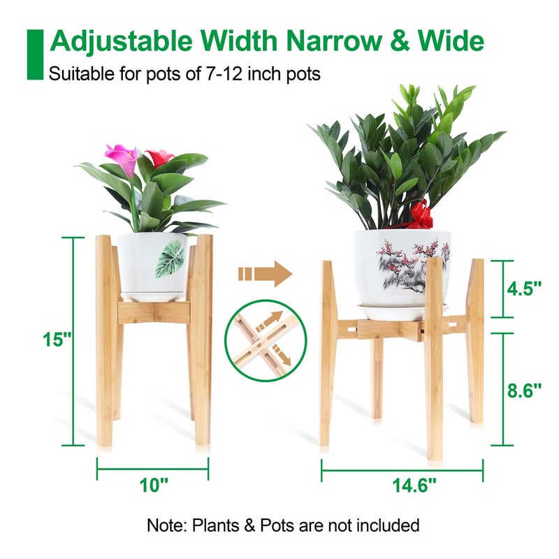 OERGKE 2 PACK Adjustable Plant Stand Indoor, Bamboo Mid Century Modern Plants Stands, Corner Flower Holder for Living Room, Fits 8 to 12 Inches Pots, (Pot & Plant Not Included)(Nature) - Image 3