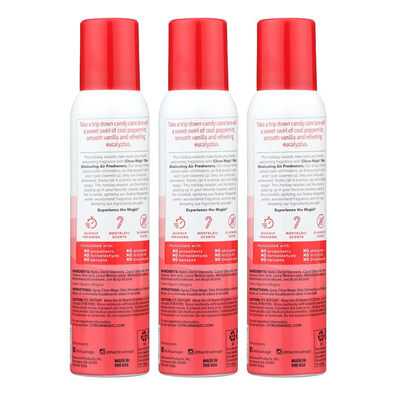 Citrus Magic Holiday Odor Eliminating Air Freshener Spray, Holly Jolly Peppermint, 3-Ounce, Pack of 3 - Image 2