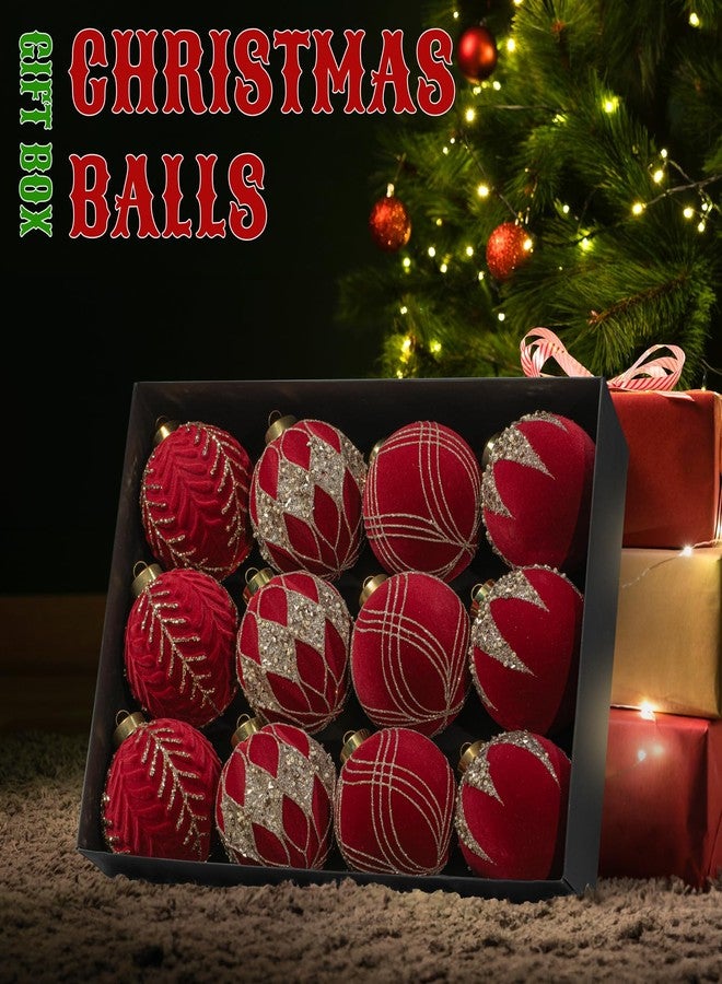 cerpite 12-Pack Velvet Christmas Ball Ornaments - 80mm/3.15 in Flocked Red Christmas Ornaments Hanging Shatterproof Plastic Ball Decorations for Xmas Tree, Holiday, Wedding, Party - Image 2