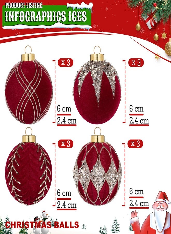 cerpite 12-Pack Velvet Christmas Ball Ornaments - 80mm/3.15 in Flocked Red Christmas Ornaments Hanging Shatterproof Plastic Ball Decorations for Xmas Tree, Holiday, Wedding, Party - Image 3