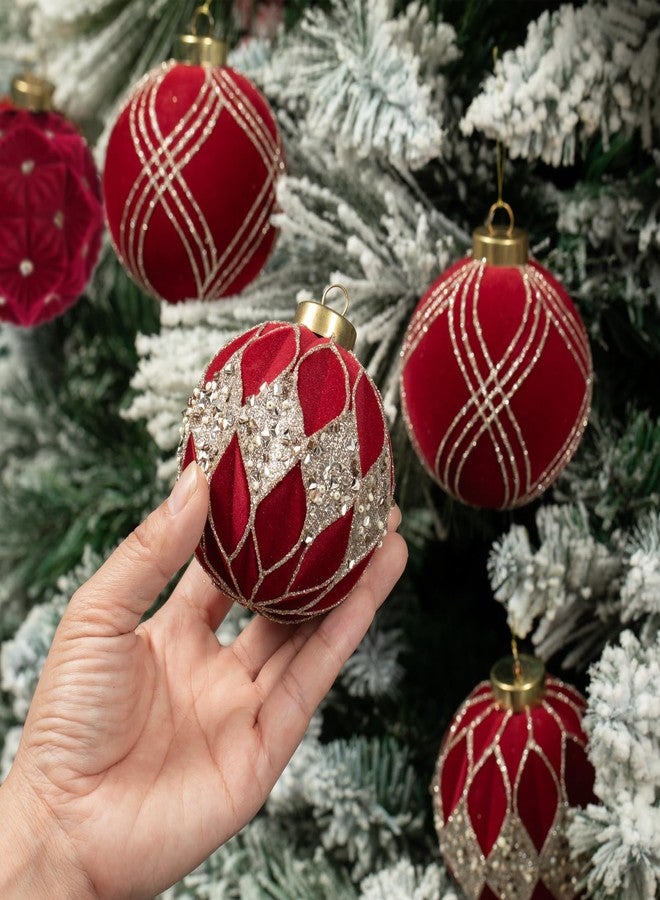 cerpite 12-Pack Velvet Christmas Ball Ornaments - 80mm/3.15 in Flocked Red Christmas Ornaments Hanging Shatterproof Plastic Ball Decorations for Xmas Tree, Holiday, Wedding, Party - Image 4