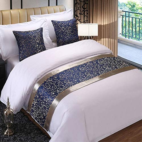 Twelve Blue Floral King Bed Scarf Bed Runner Bedding Scarves Bed Cover for Home Hotel Guesthouse 19.7x95.4in - Image 1