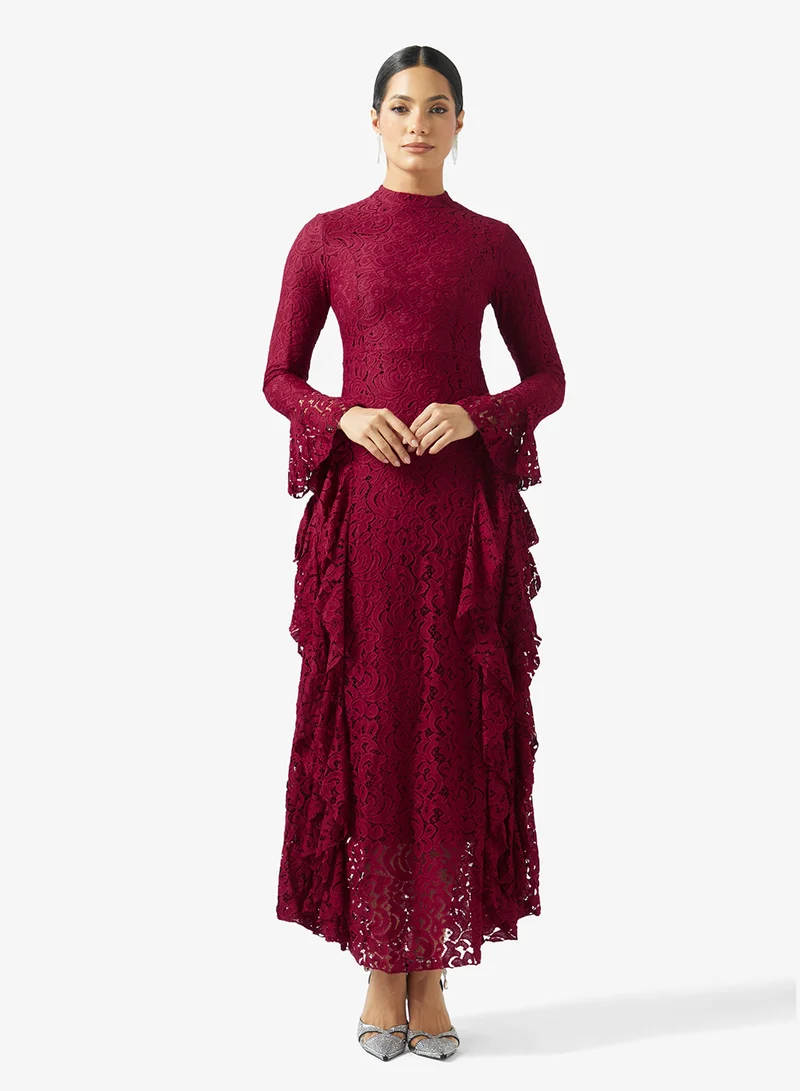 Dress With Lace Side Ruffles