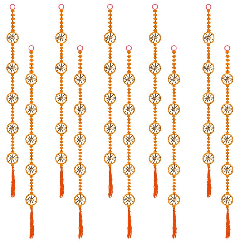 Rajasthan Kraft Rajasthan Kraft Handmade Pom Pom Beads with Gotta Patti Ring TasselsWall Decor and Home Office Office Home Diwali Decoration Length 55 Inch Pack of 10 Colour Orange RK3480310 - Image 1