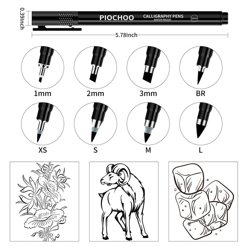 Piochoo Calligraphy Pens,8 Size Calligraphy Pens for Writing,Brush Pens Calligraphy Set for Beginners, Hand Lettering Pens - Image 3