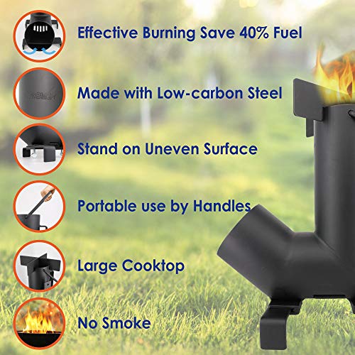 StarBlue Camping Rocket Stove by StarBlue with FREE Carrying Bag - A Portable Wood Burning Camping Stove with Large Chamber Best for Outdoor Cooking, Camping, Picnic, BBQ, Hunting, Fishing - Image 2