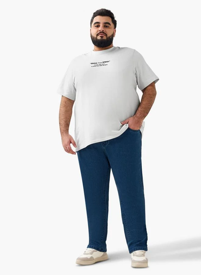 سبلاش فيڤ Men Regular Fit Crew Neck Short Sleeve Slogan T-shirt