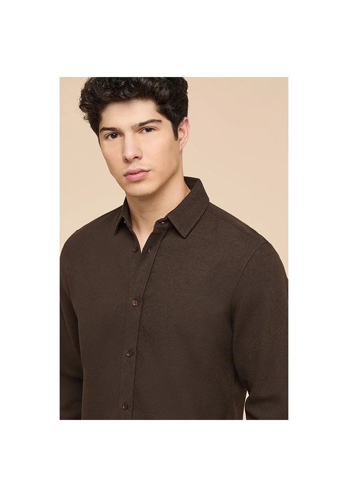 أر أند بي Textured Shirt with Classic Collar and Long Sleeves