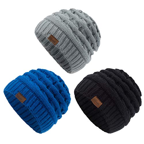 ViGrace Kids Winter Knit Hat Warm Fleece Lined Hats Children Cable Baby Beanie Skull Cap for Girls Boys - Image 1