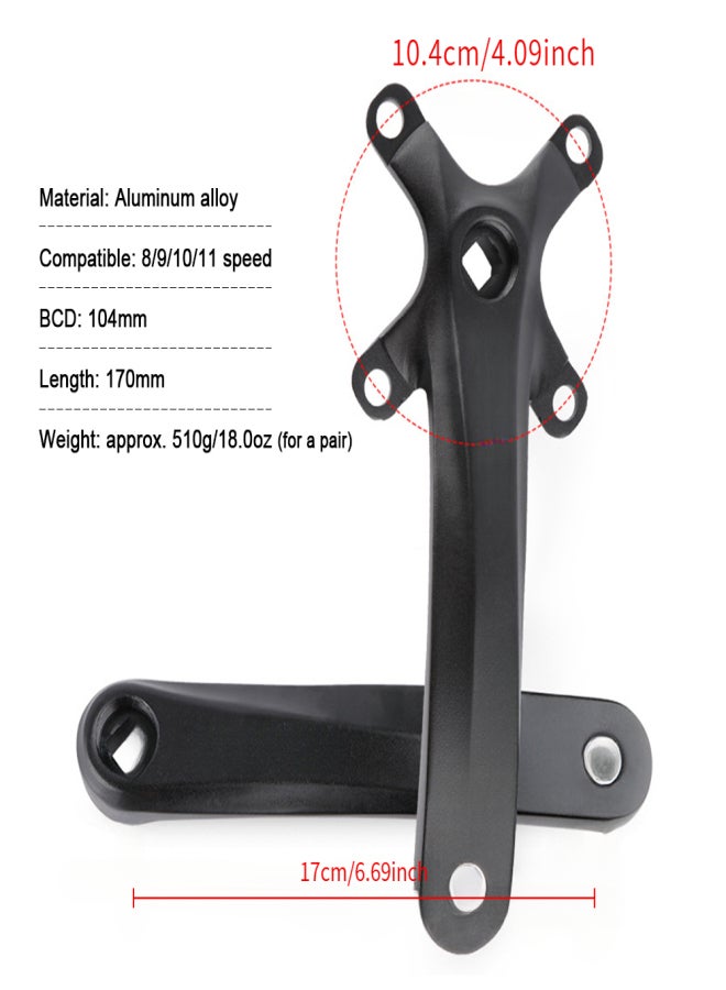 MEROCA Mountain Bike Right Left Square Crank Arms Single Crank Ring Set 170MM 104 BCD Aluminum Alloy  Bike Crankset for 8/9/10/11 Speed - Image 5