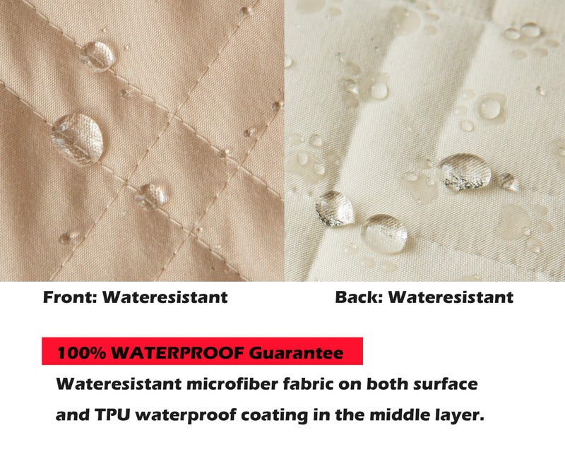 Ameritex Couch Sofa Slipcover 100% Waterproof Nonslip Quilted Furniture Protector for Dogs, Children, Pets, Machine Washable (Beige, 68") - Image 3