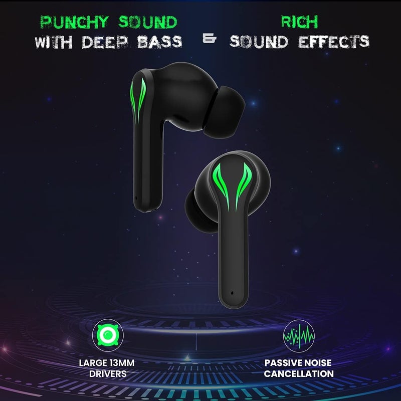 PTron Bassbuds Jade Gaming True Wireless Headphone with 40Hrs Total Playtime with Case, Low Latency, Deep Bass, BT5.0, Touch Control, Dual Mic, Passive Noise Cancellation & IPX4 Waterproof (Black) - Image 4