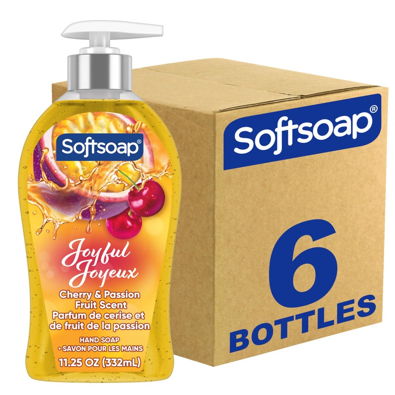 Softsoap Joyful Liquid Hand Soap, Paraben Free, pH Balanced, Cherry and Passion Fruit Scent, 11.25 fl oz Pump Bottle, 6 pack - Image 1