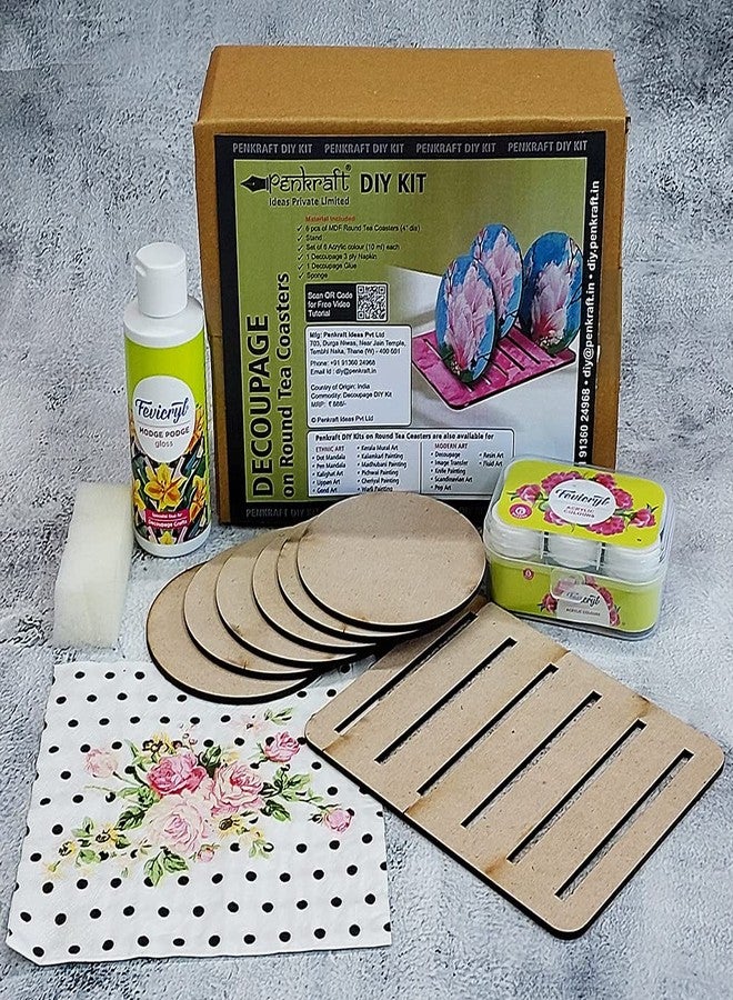 Penkraft Decoupage Art on Round Coasters with Stand DIY Kit | Free Video Tutorial - Image 1
