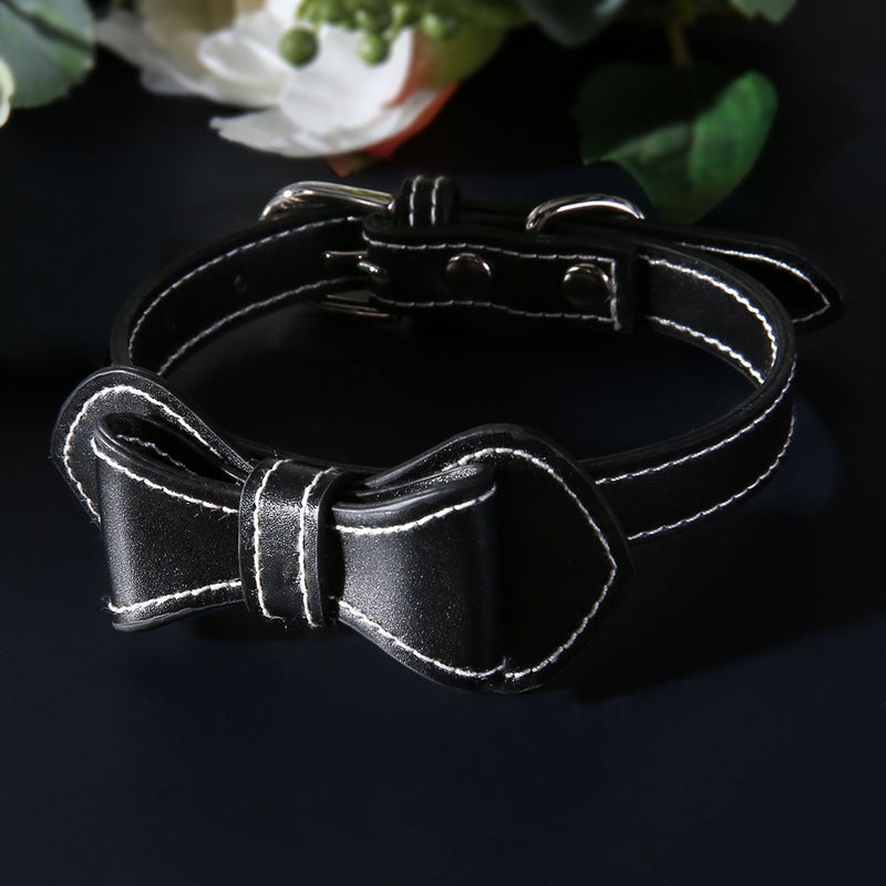 PU Pet Collar Bowknot Pet Collar Pet Neck Practical Collar Fashion Collar for Cat Dog (Black) - Image 5
