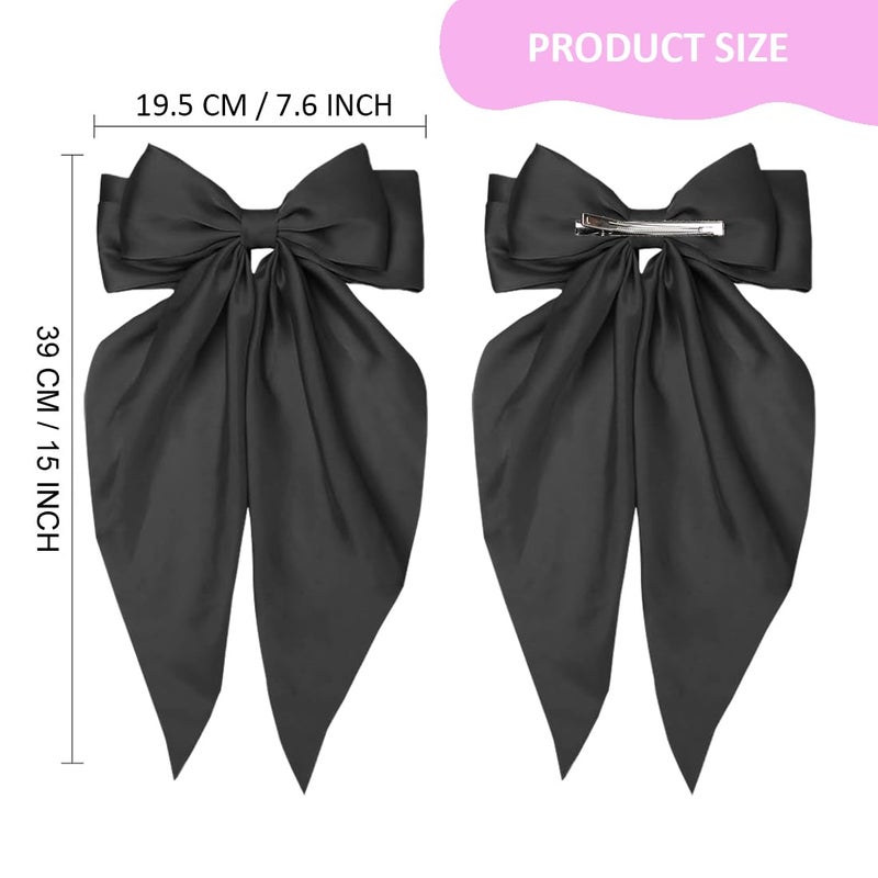 kapimo 2 Pcs Bow Hair Clips for Women Girls Satin layered Barrette Ribbon Hairclips Stylish Cute Hair Accessories (Black - White) - Image 4
