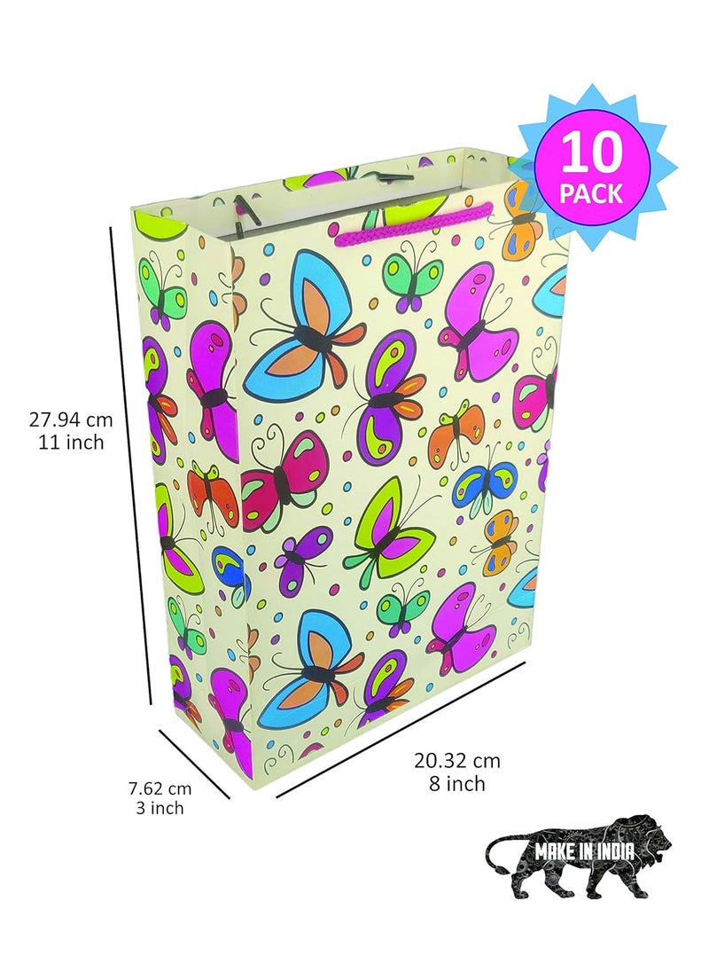 Arrow - Arrow Paper Bags Butterfly Design Gift Bags for Gifting, Weddings, Birthday,Holiday Presents(28 cm x 20 cm x 7.5 cm, Pack of 10)Multicolor - Image 1