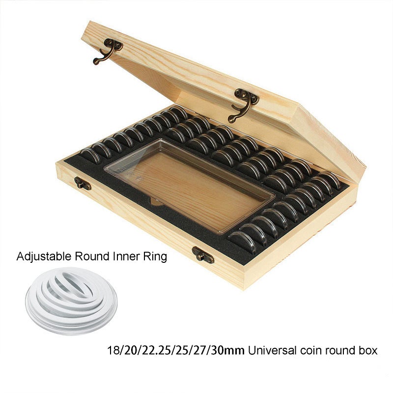 Together-life Wooden Coin Capsules Holder Case, Coin Storage Box Banknotes Collection Holder with Lock, Coin Collector Organizer Coin Display Commemorative Case for 40 Coins and 100 Banknotes - Image 2