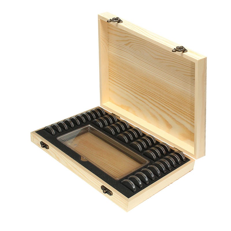 Together-life Wooden Coin Capsules Holder Case, Coin Storage Box Banknotes Collection Holder with Lock, Coin Collector Organizer Coin Display Commemorative Case for 40 Coins and 100 Banknotes - Image 1