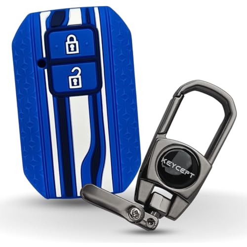 KEYCEPT Tristar Key Cover for Suzuki Swift, Dzire, Ertiga, Grand Vitara, Brezza, Fronx, Jimny, Ignis, Urban Cruiser, Rumion, Hyryder, E-Vitara 2 Button Smart Key with Keychain. (Type 2, Blue) - Image 1
