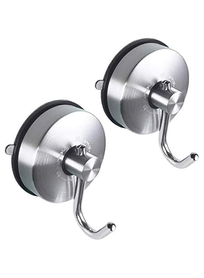 Suction Cup Hooks Heavy Duty for Shower Loofah Towel Holder Vacuum Key Hook Bathroom Glass Shower Door Hanger Wreath Kitchen Dishcloth Hanging Hook Stainless Steel Brushed Finish 2 Packs - Image 1