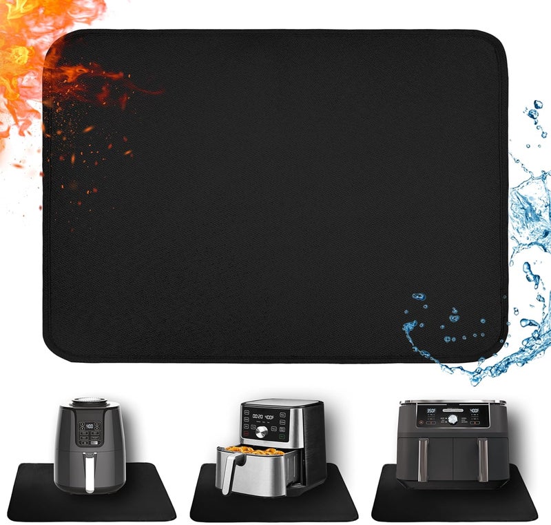 Amerbro Heat Resistant Mat for Air Fryer, 16 x 20in Heat Resistant Mat for Countertop, Fireproof Silicone Countertop Protector Appliance Slider for Air Fryer, Coffee Maker, Toaster, Oven (Black) - Image 1