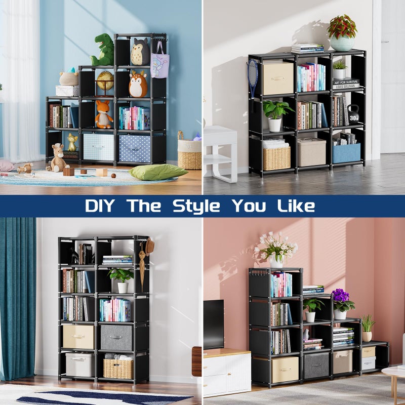 Mavivegue Bookcases: Black Cube Book Shelf, 10 Cube Tall Storage Organizer for Bedroom, Living Room & Office - Image 2