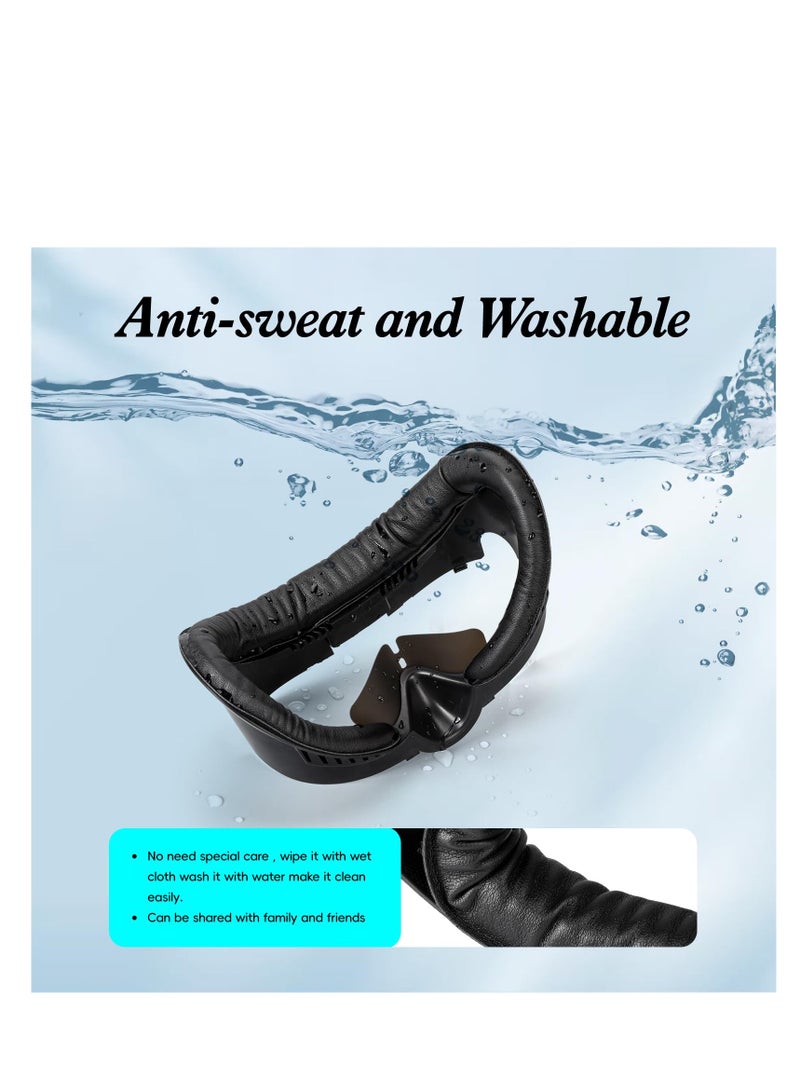 VR Facial Interface Bracket  PU Leather Foam Face Cover Compatible with Meta Quest 3, Sweat-Proof Replacement Meta Quest 3 VR Headset Accessories Facial Pad, Ventilation Design (4-in-1 Black) - Image 4