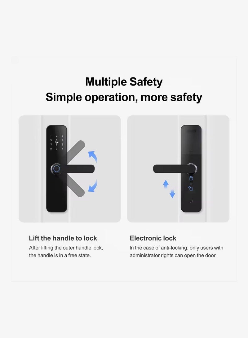 Chappeline LR01 Smart Door Handle Electronic Door Lock Digital Password Biometrics Fingerprint Door Lock APP Remote Unlock Keyless Lock Anti-Theft Intelligent Lock - Black - Image 5