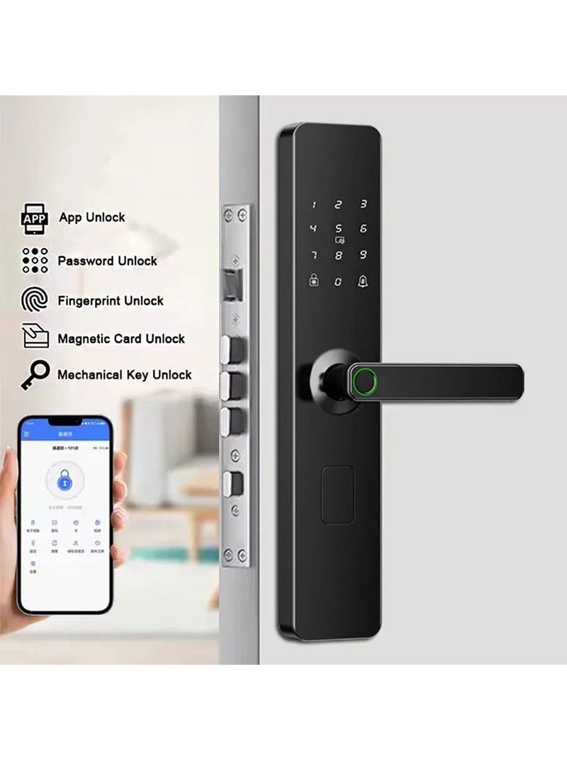 Chappeline LR01 Smart Door Handle Electronic Door Lock Digital Password Biometrics Fingerprint Door Lock APP Remote Unlock Keyless Lock Anti-Theft Intelligent Lock - Black - Image 2
