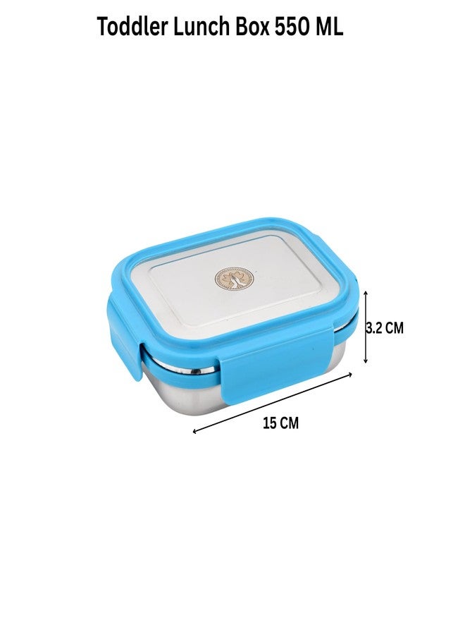 Ammantran Stainless Steel Lunch Box/Toddler Tiffin Box with Blue Lock lid, 2 Compartments 550 ML Ideal for Storing Chapati sabzi, Theplas, Idli Chutney, Dal Curry, etc in School, Office, Picnic. - Image 2