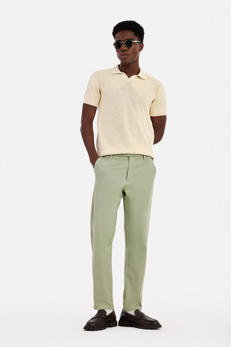 SNITCH Pastel Green Solid Slim Fit Chinos