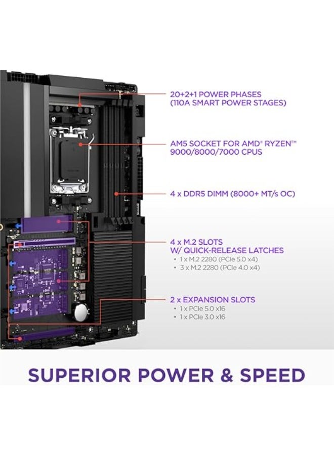 NZXT N9 X870E ATX AM5 Motherboard, AMD X870E Chipset, 4x DDR5, PCIe 5.0 x16, 4x M.2, WiFi 7, USB4, 5GbE LAN, Black (N9-X87XT-B1) - Image 3