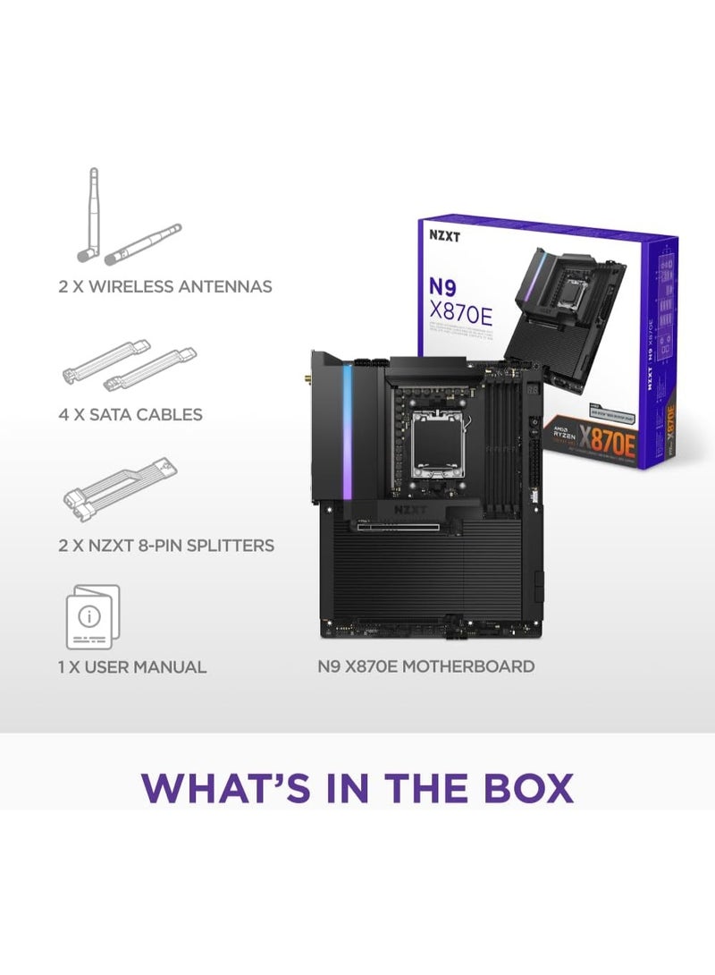 NZXT N9 X870E ATX AM5 Motherboard, AMD X870E Chipset, 4x DDR5, PCIe 5.0 x16, 4x M.2, WiFi 7, USB4, 5GbE LAN, Black (N9-X87XT-B1) - Image 2