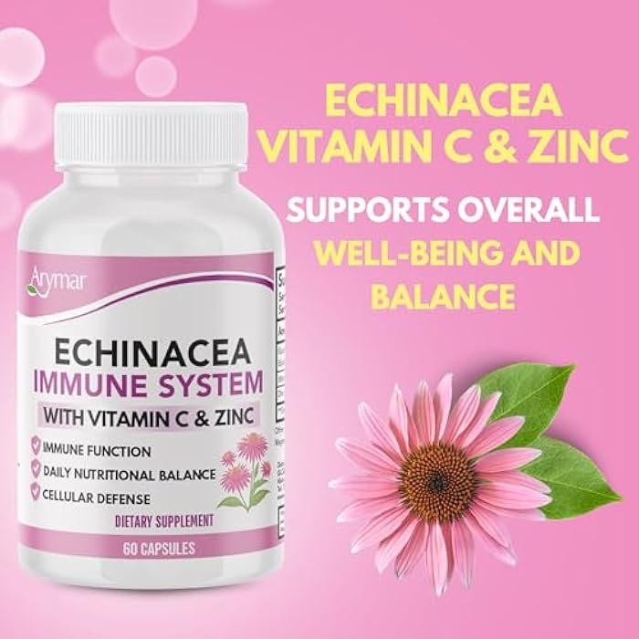 Arymar Echinacea Complex with Vitamin C & Zinc: 3-in-1 Seasonal Formula, Natural Antioxidant Rich Herbal Capsules, 60 Count - Image 2